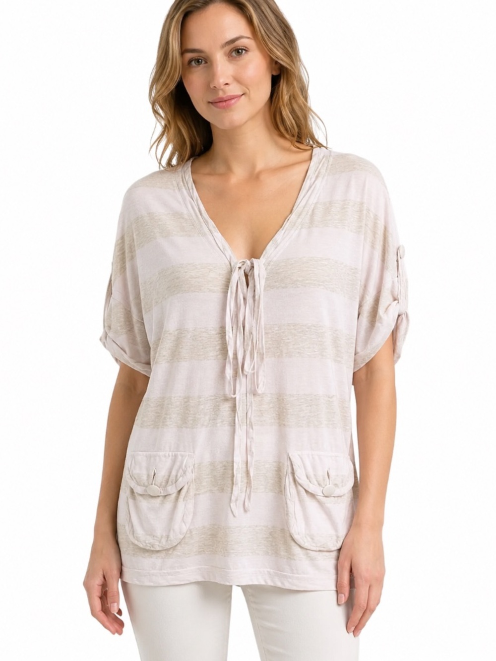 Marc by Marc Jacobs Striped Tie-Front Pocket Tunic Top Size S